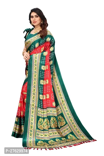 Women  poly slik printed saree with squnse les and Unstitched Blouse Piecee green pink-thumb2