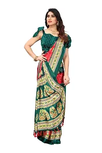 Women  poly slik printed saree with squnse les and Unstitched Blouse Piecee green pink-thumb2