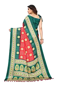 Women  poly slik printed saree with squnse les and Unstitched Blouse Piecee green pink-thumb3