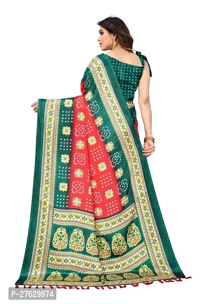 Women  poly slik printed saree with squnse les and Unstitched Blouse Piecee green pink-thumb4