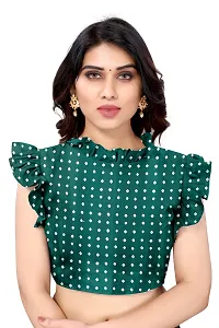 Women  poly slik printed saree with squnse les and Unstitched Blouse Piecee green pink-thumb4