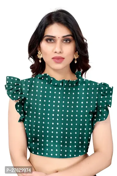 Women  poly slik printed saree with squnse les and Unstitched Blouse Piecee green pink-thumb5