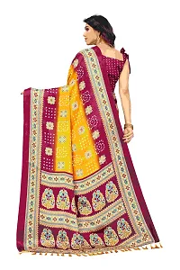 Women  poly slik printed saree with squnse les and Unstitched Blouse Piecee yellow maroon-thumb1