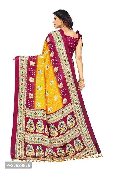 Women  poly slik printed saree with squnse les and Unstitched Blouse Piecee yellow maroon-thumb2