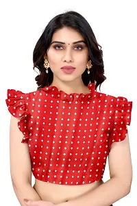 Women  poly slik printed saree with squnse les and Unstitched Blouse Piecee blue red-thumb1