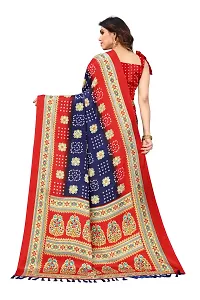 Women  poly slik printed saree with squnse les and Unstitched Blouse Piecee blue red-thumb2