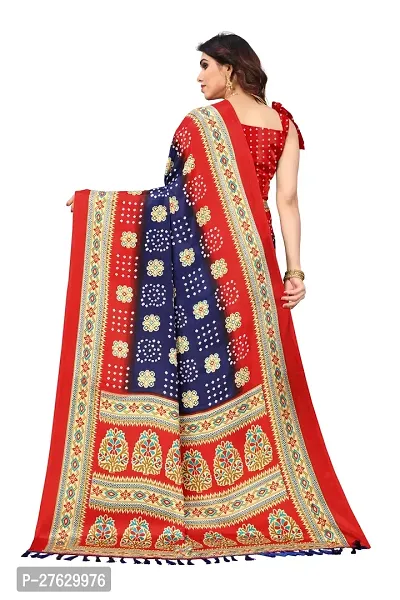 Women  poly slik printed saree with squnse les and Unstitched Blouse Piecee blue red-thumb3