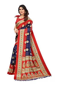 Women  poly slik printed saree with squnse les and Unstitched Blouse Piecee blue red-thumb3