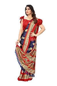 Women  poly slik printed saree with squnse les and Unstitched Blouse Piecee blue red-thumb4