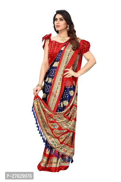 Women  poly slik printed saree with squnse les and Unstitched Blouse Piecee blue red-thumb5