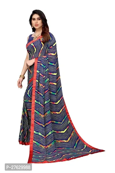 Women Georgette printed leriya saree with  Unstitched Blouse Piecee royal blue-thumb2