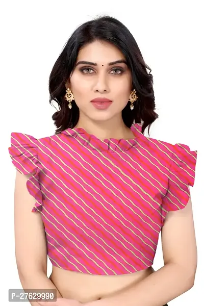 Women Georgette printed leriya saree with  Unstitched Blouse Piecee pink-thumb5