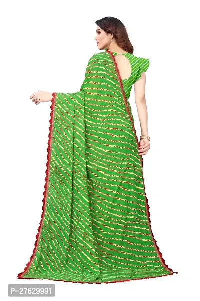 Women Georgette printed leriya saree with  Unstitched Blouse Piecee green-thumb3