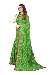 Women Georgette printed leriya saree with  Unstitched Blouse Piecee green-thumb3