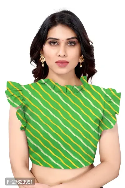 Women Georgette printed leriya saree with  Unstitched Blouse Piecee green-thumb5