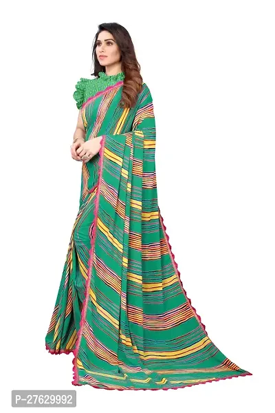 Women Georgette printed leriya saree with  Unstitched Blouse Piecee rama-thumb2