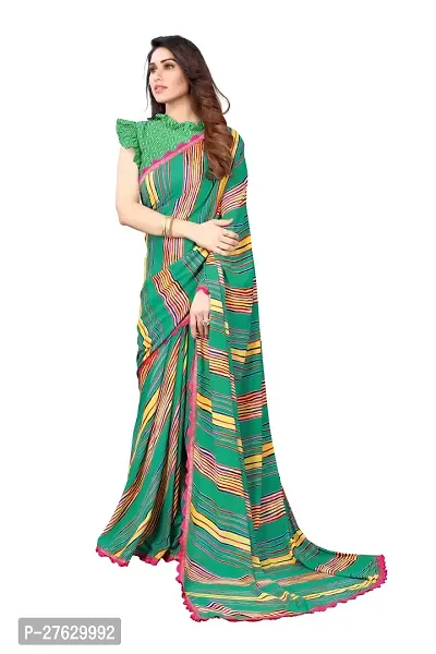 Women Georgette printed leriya saree with  Unstitched Blouse Piecee rama-thumb3