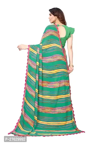 Women Georgette printed leriya saree with  Unstitched Blouse Piecee rama-thumb5