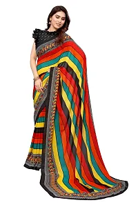 Women Georgette printed saree with  Unstitched Blouse Piecee Multicolored-thumb1