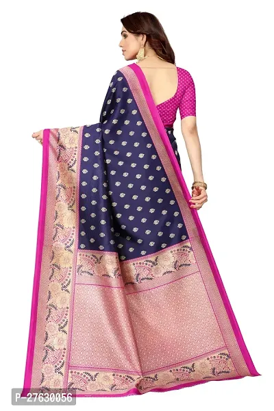 Women Art silk printed saree with  Unstitched Blouse Piecee Navy Blue-thumb4