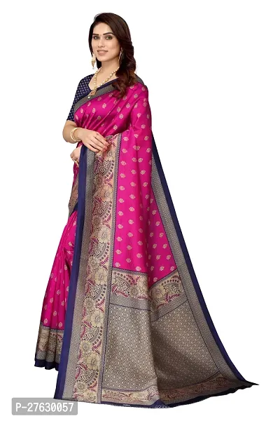 Women Art silk printed saree with  Unstitched Blouse Piecee Pink-thumb3