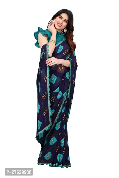 Women Georggate printed saree With Unstitched Blouse Piecee blue-thumb2