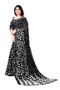 Women Georggate polka  print saree With Unstitched Blouse Piecee black-thumb2