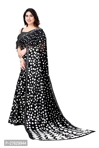 Women Georggate polka  print saree With Unstitched Blouse Piecee black-thumb3