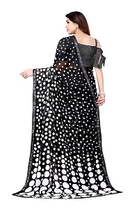 Women Georggate polka  print saree With Unstitched Blouse Piecee black-thumb3