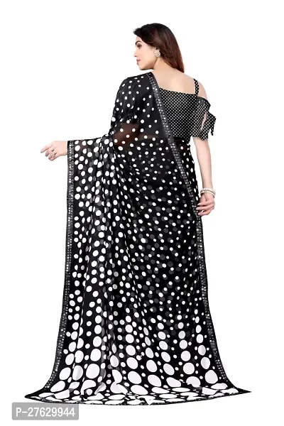 Women Georggate polka  print saree With Unstitched Blouse Piecee black-thumb4