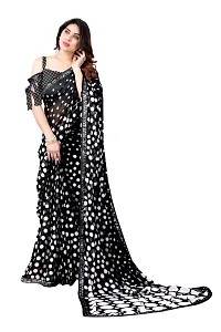 Women Georggate polka  print saree With Unstitched Blouse Piecee black-thumb4