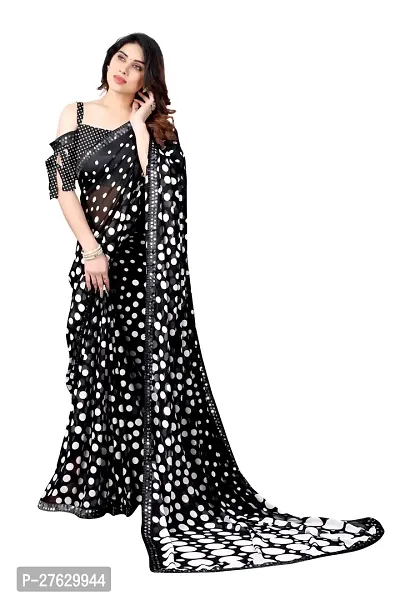 Women Georggate polka  print saree With Unstitched Blouse Piecee black-thumb5