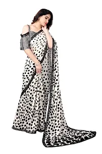 Women Georggate polka  print saree With Unstitched Blouse Piecee white-thumb2