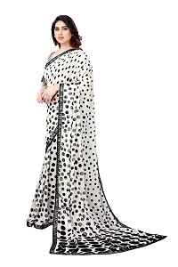 Women Georggate polka  print saree With Unstitched Blouse Piecee white-thumb3