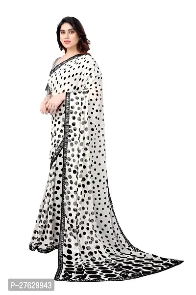 Women Georggate polka  print saree With Unstitched Blouse Piecee white-thumb4