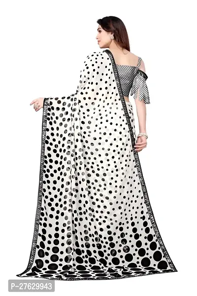 Women Georggate polka  print saree With Unstitched Blouse Piecee white-thumb5