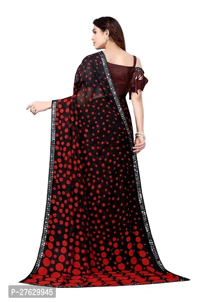 Women Georggate polka  print saree With Unstitched Blouse Piecee red-thumb5