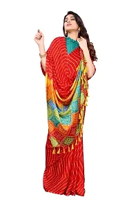 Women moss chiffon printed saree With Unstitched Blouse Piecee light red-thumb2