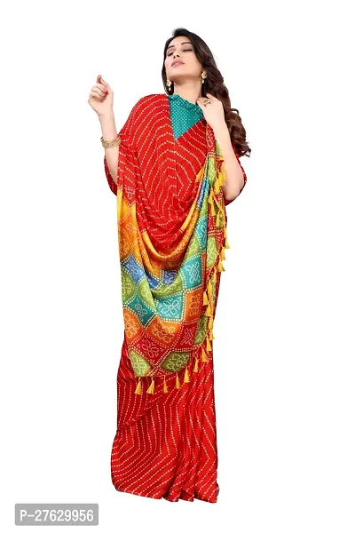 Women moss chiffon printed saree With Unstitched Blouse Piecee light red-thumb3
