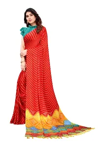 Women moss chiffon printed saree With Unstitched Blouse Piecee light red-thumb3