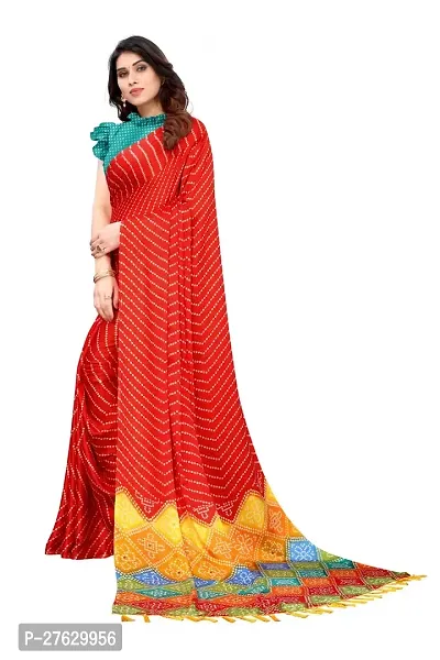 Women moss chiffon printed saree With Unstitched Blouse Piecee light red-thumb4