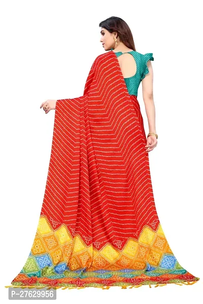 Women moss chiffon printed saree With Unstitched Blouse Piecee light red-thumb5