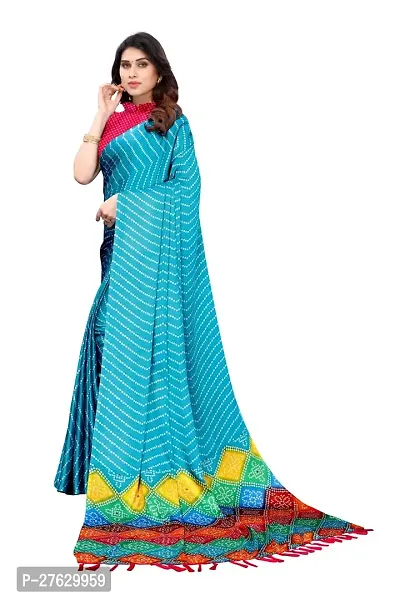 Women moss chiffon printed saree With Unstitched Blouse Piecee light blue-thumb2