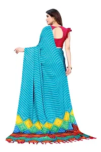 Women moss chiffon printed saree With Unstitched Blouse Piecee light blue-thumb2