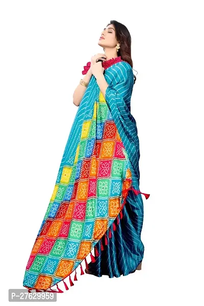 Women moss chiffon printed saree With Unstitched Blouse Piecee light blue-thumb4