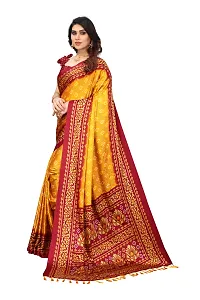 Women moss chiffon printed saree with  Unstitched Blouse Piecee yellow red-thumb2