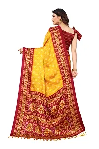 Women moss chiffon printed saree with  Unstitched Blouse Piecee yellow red-thumb3