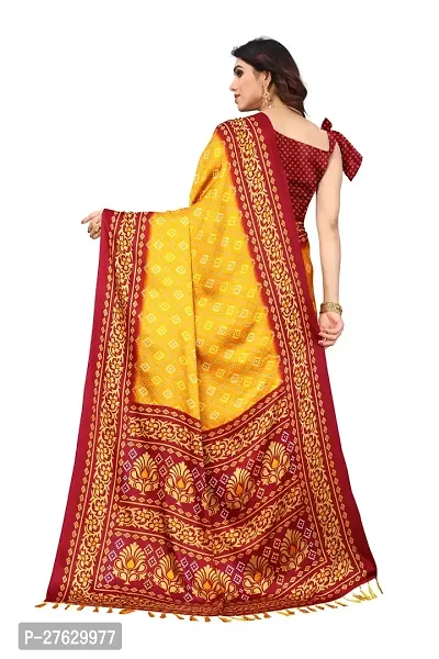 Women moss chiffon printed saree with  Unstitched Blouse Piecee yellow red-thumb4