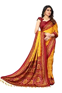 Women moss chiffon printed saree with  Unstitched Blouse Piecee yellow red-thumb4