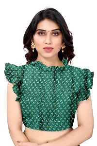 Women moss chiffon printed saree with  Unstitched Blouse Piecee green red-thumb1